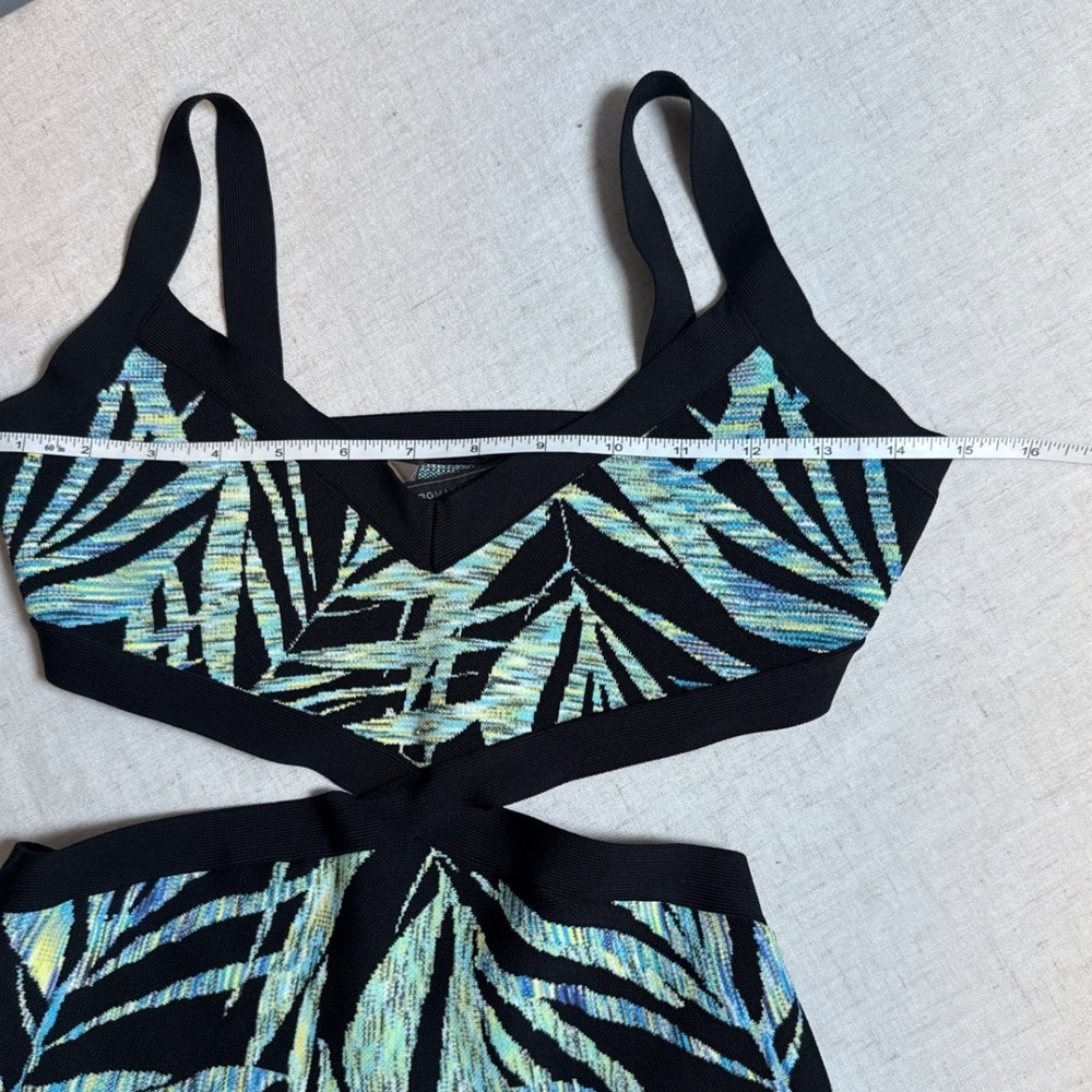 BCBGMAXAZRIA Cutout Mini Dress XS Tropical Palm Print Resortwear Summer Party - Picture 11 of 12